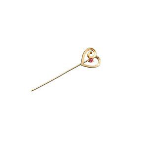 14K Gold Heart Stick Pin Vintage Lapel Pin Heart Shaped with Red Stone